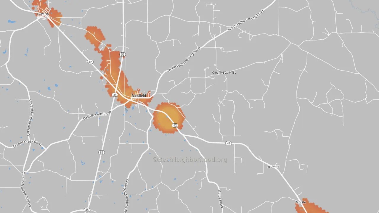 Bike Grade map of Bassfield, MS