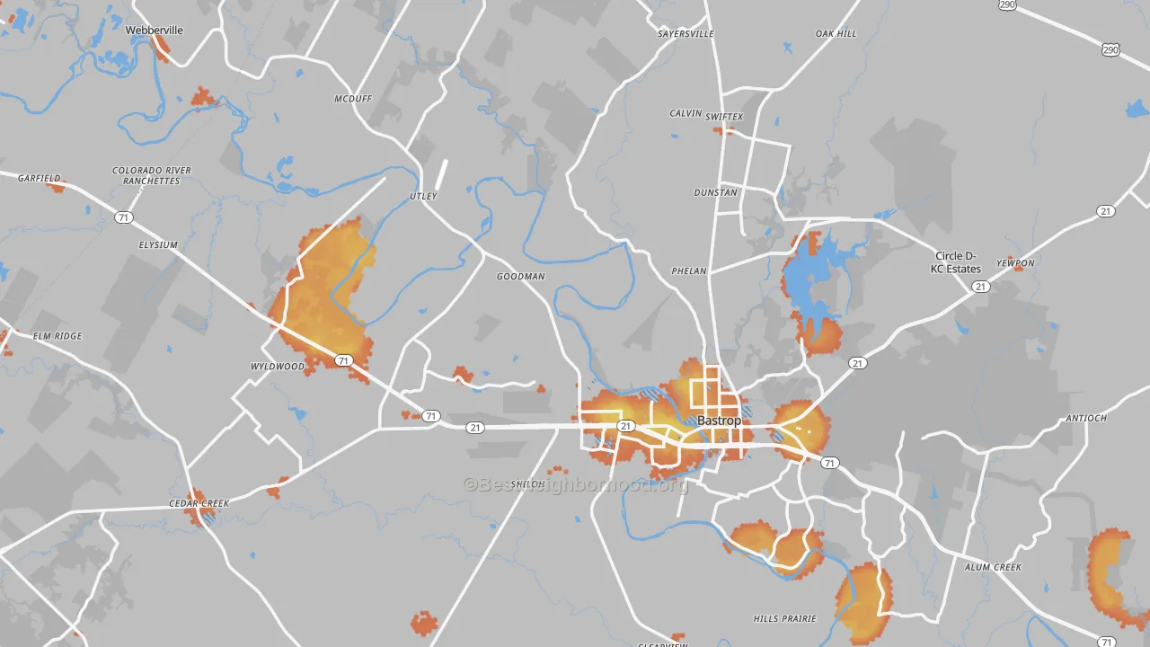 Bike Grade map of Bastrop County, TX