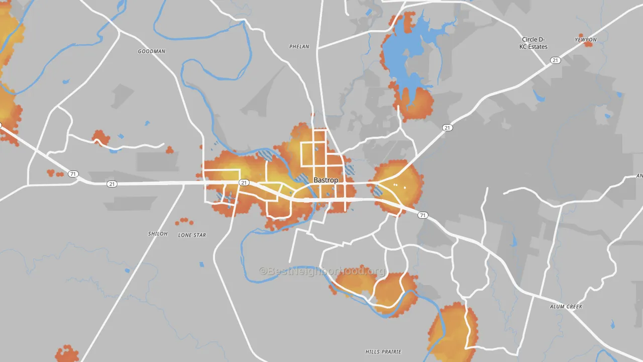 Bike Grade map of Bastrop, TX