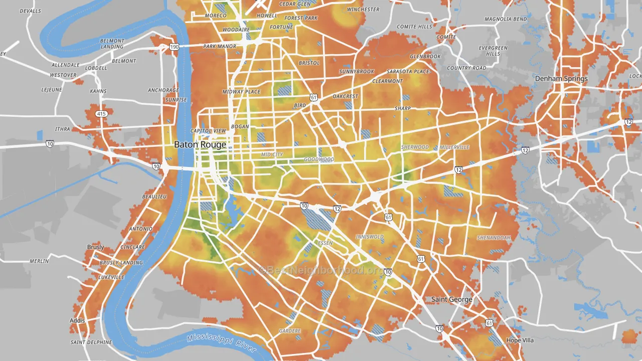 Bike Grade map of Baton Rouge, LA
