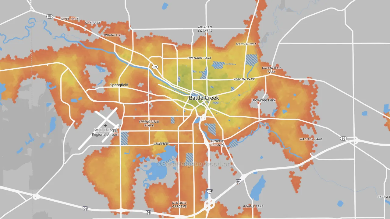 Bike Grade map of Battle Creek, MI