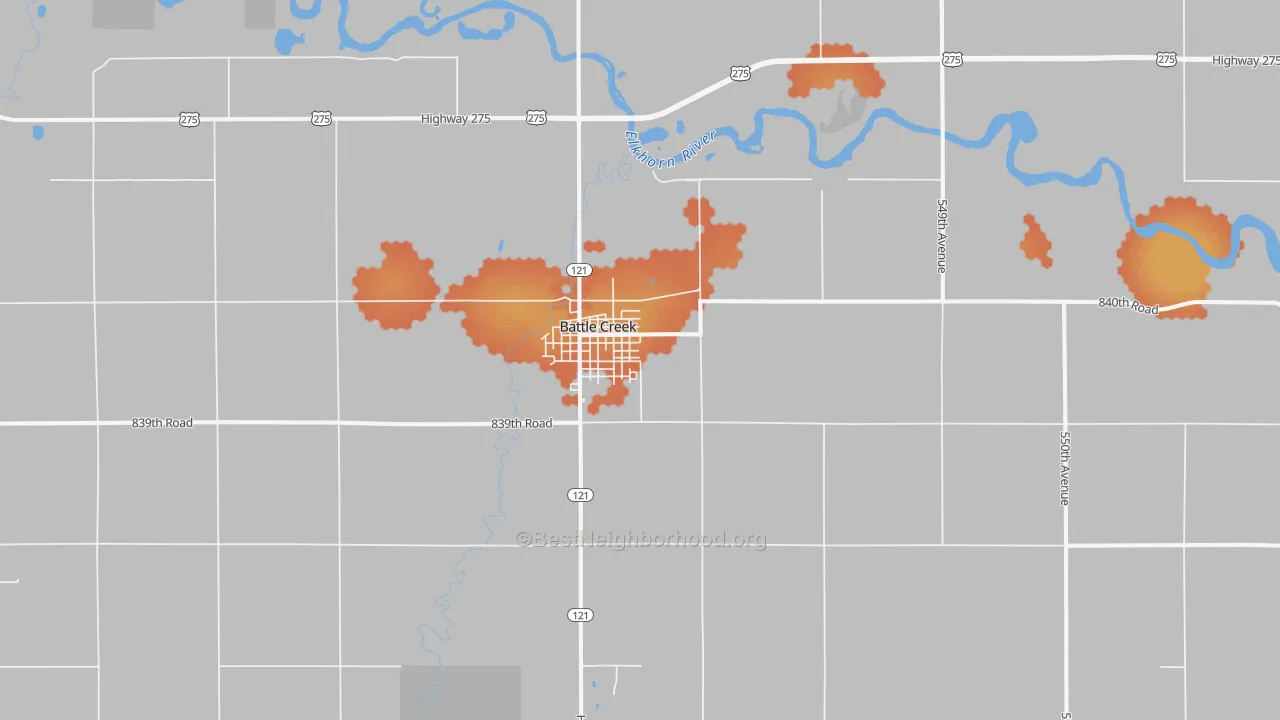 Bike Grade map of Battle Creek, NE