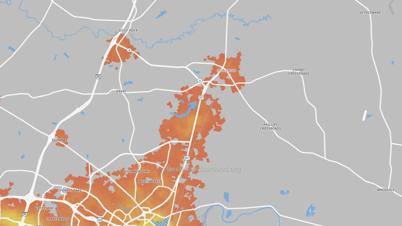 Bike Grade map of Battleboro, NC