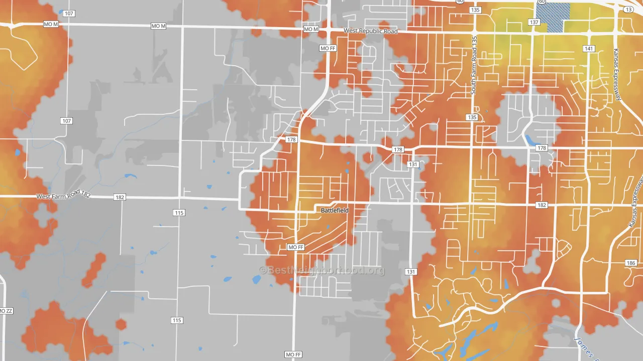 Bike Grade map of Battlefield, MO