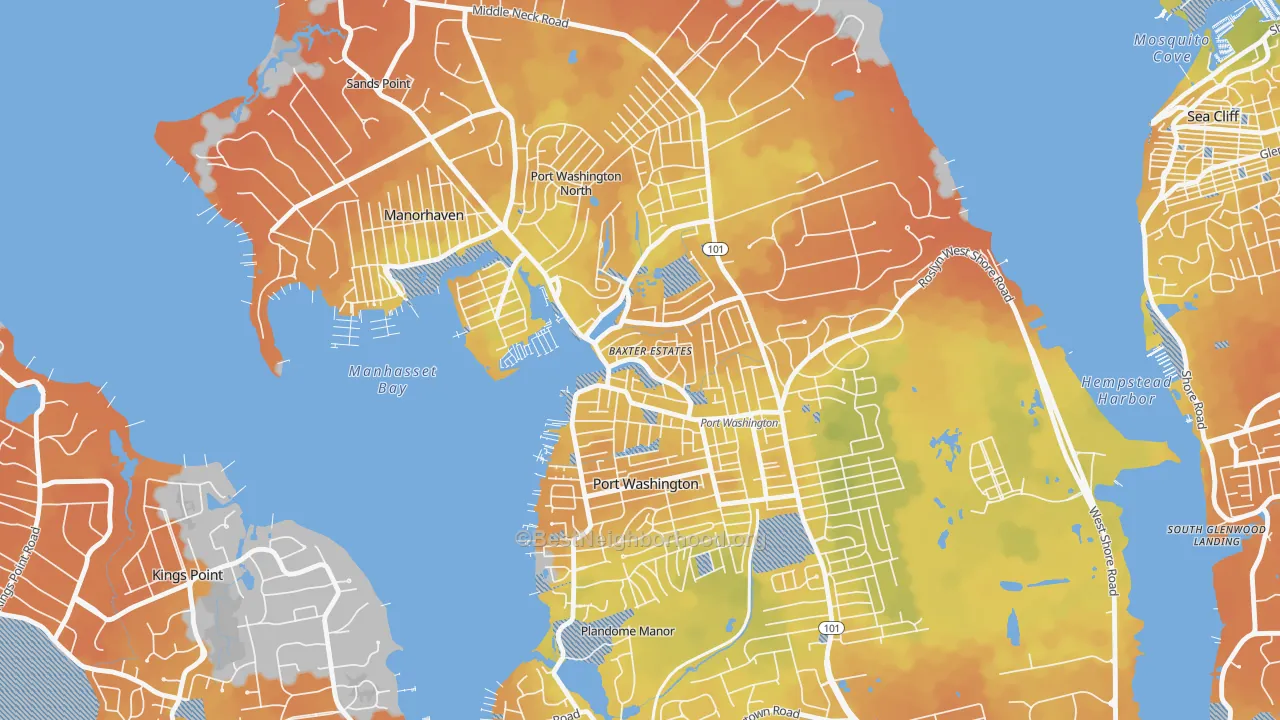 Bike Grade map of Baxter Estates, NY
