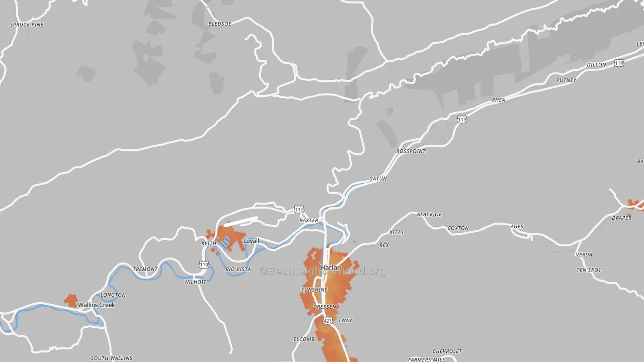 Bike Grade map of Baxter, KY
