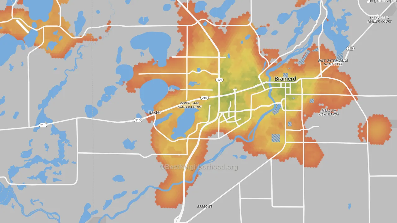 Bike Grade map of Baxter, MN