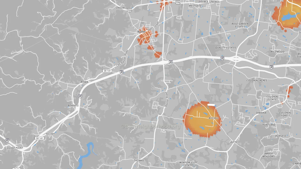 Bike Grade map of Baxter, TN