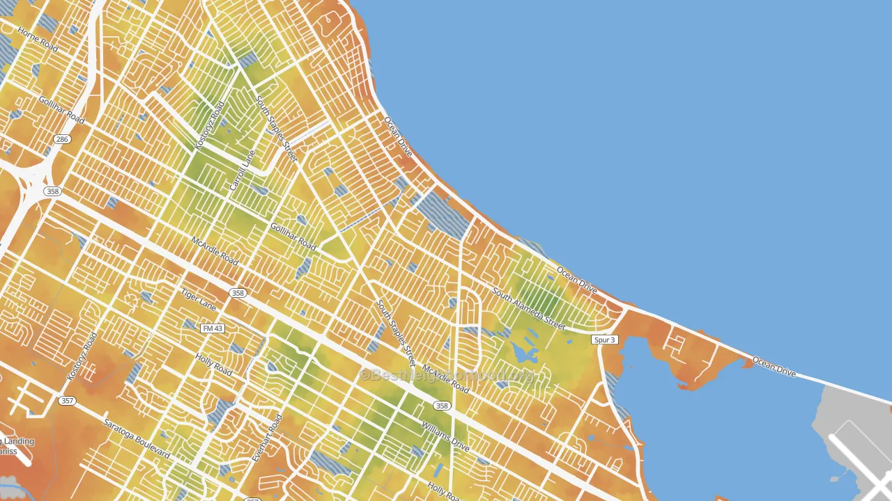 Bike Grade map of Bay Area, Corpus Christi, TX