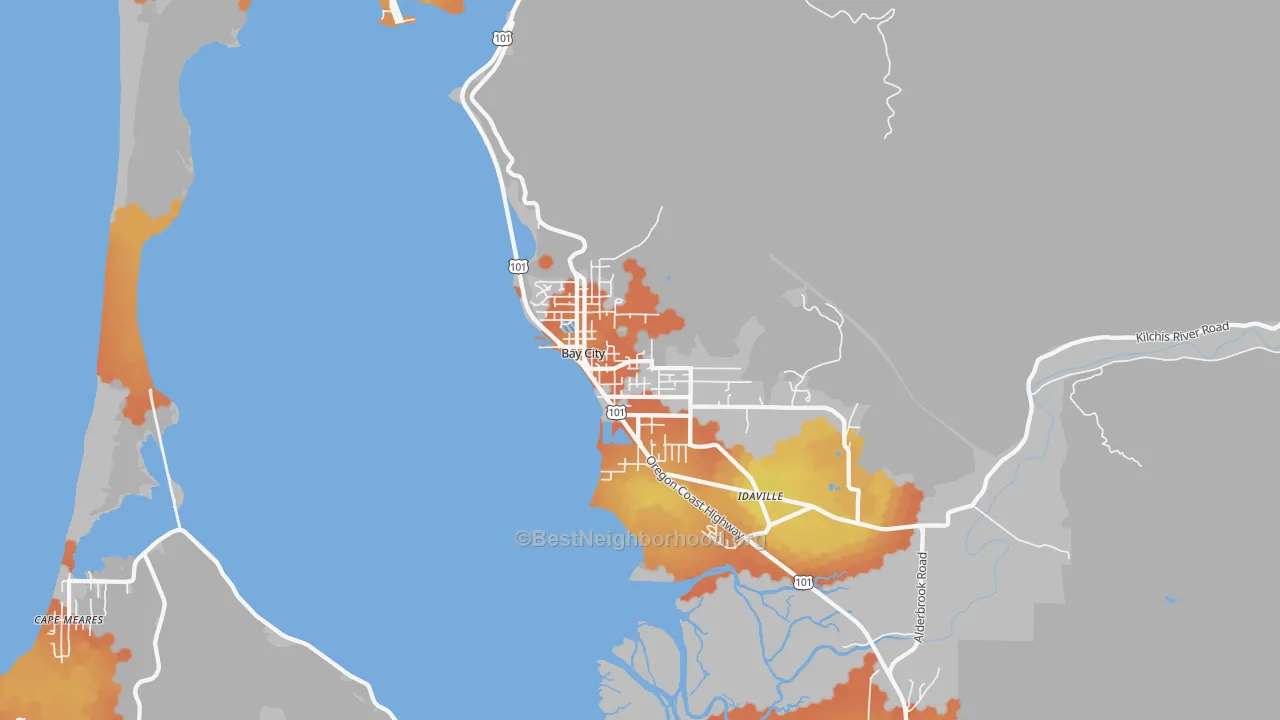 Bike Grade map of Bay City, OR