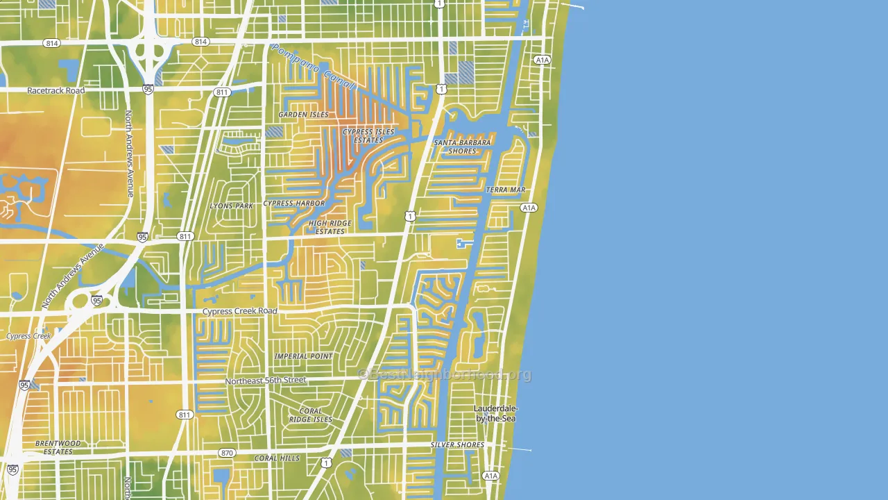 Bike Grade map of Bay Colony, Fort Lauderdale, FL