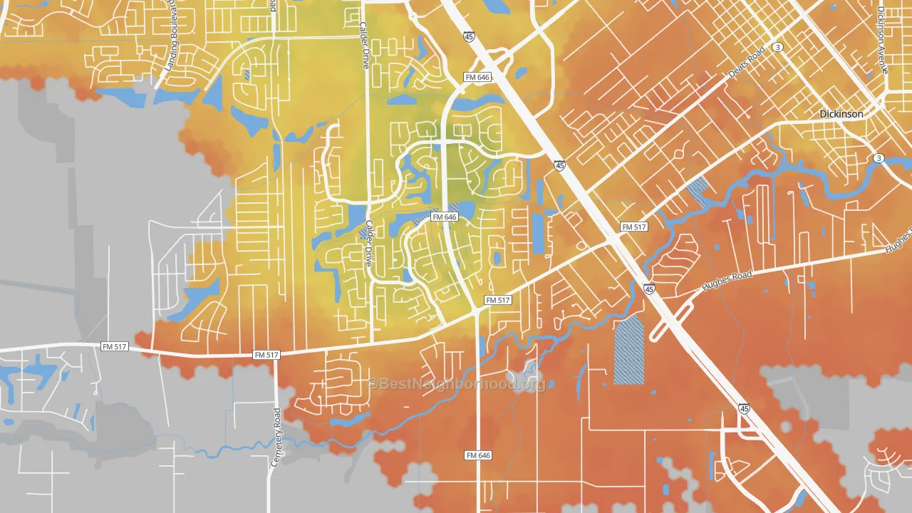 Bike Grade map of Bay Colony, League City, TX