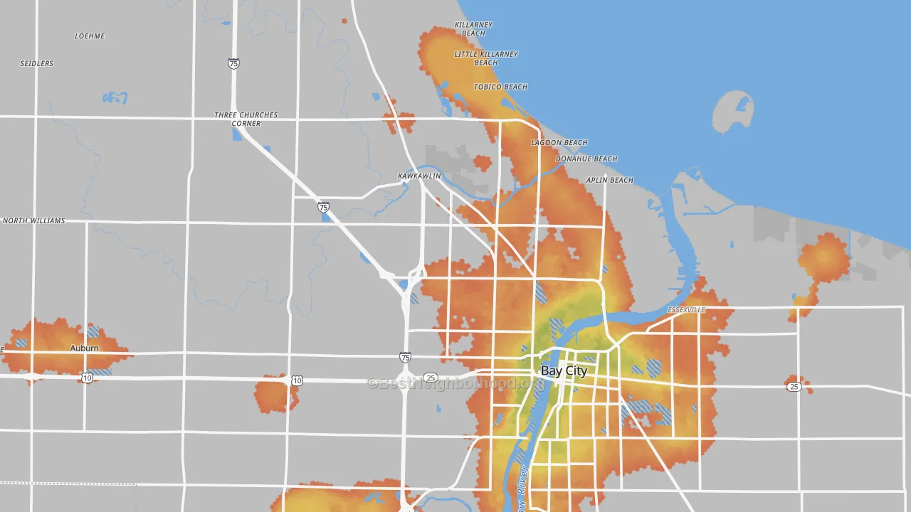Bike Grade map of Bay County, MI