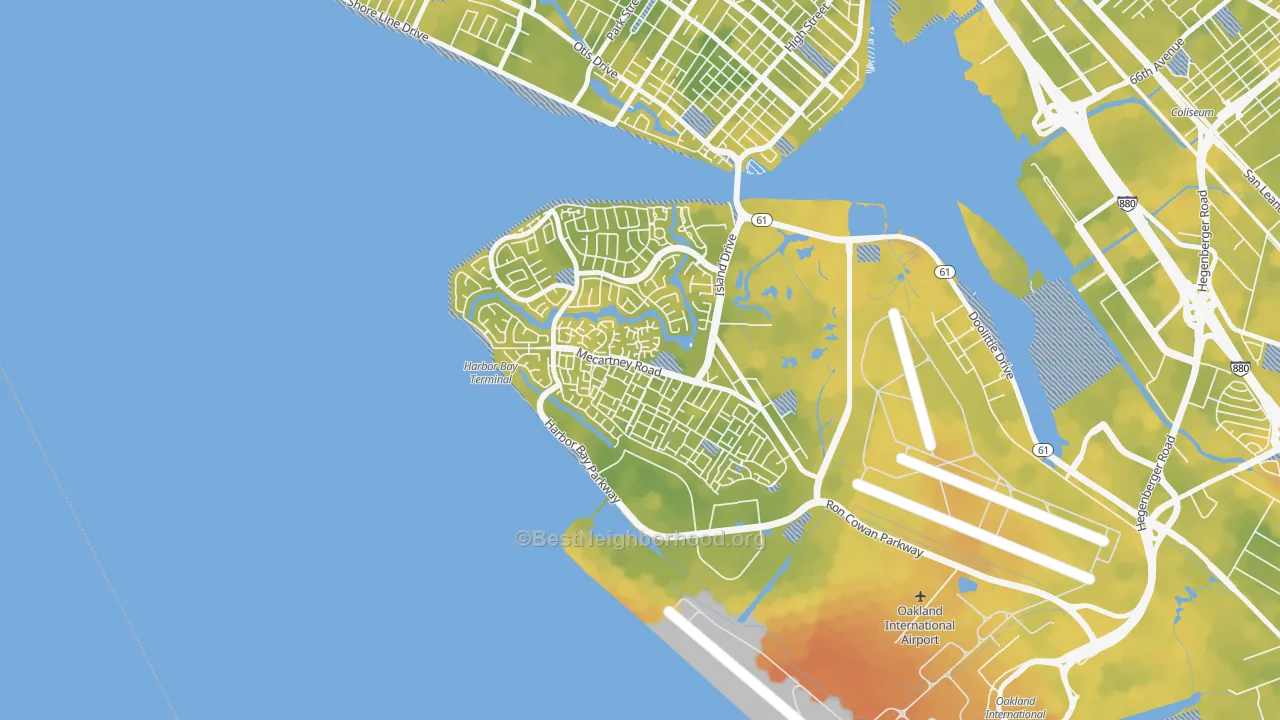 Bike Grade map of Bay Farm Island, Alameda, CA