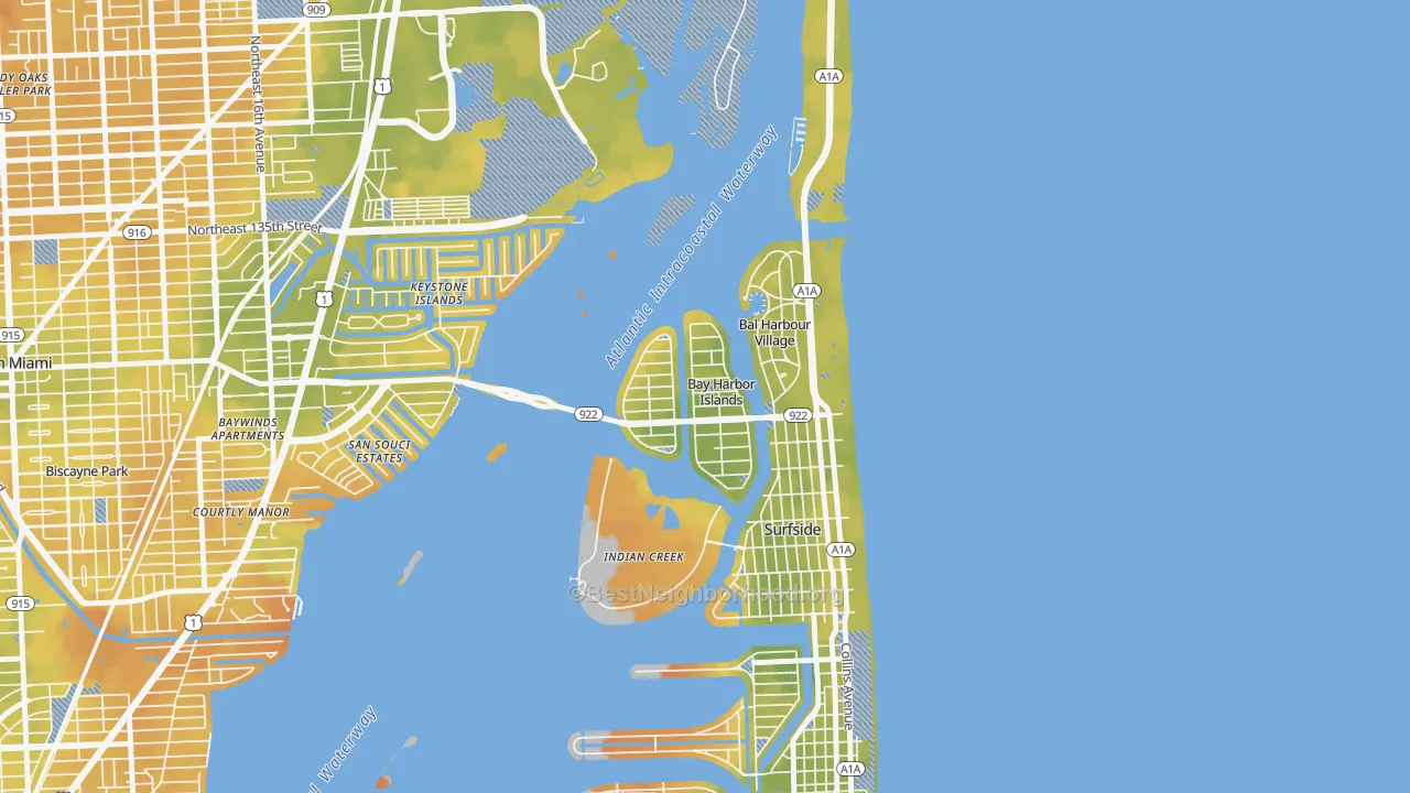 Bike Grade map of Bay Harbor Islands, FL