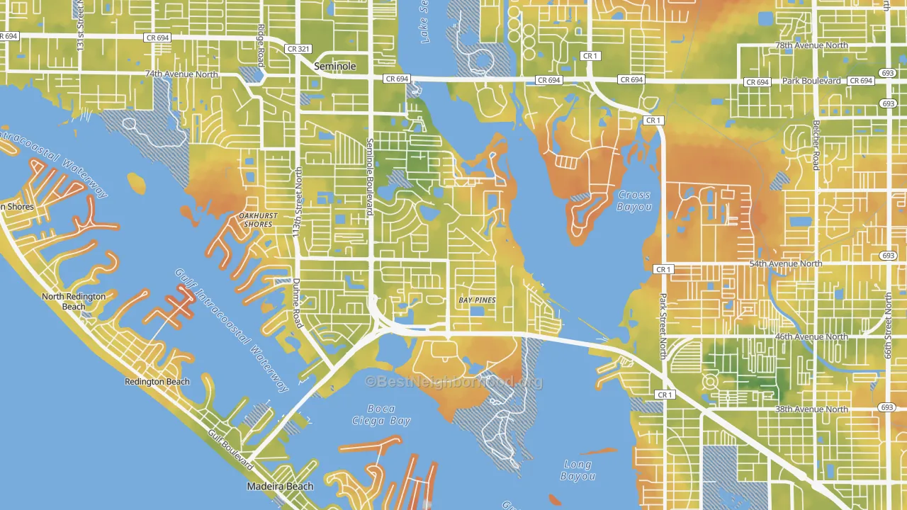 Bike Grade map of Bay Pines, FL