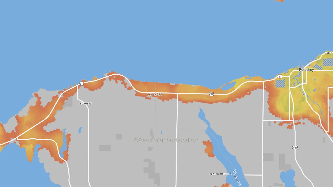 Bike Grade map of Bay Shore, MI