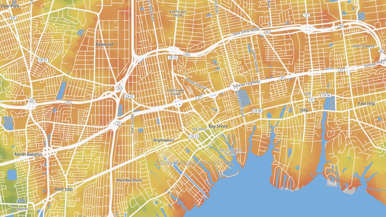 Bike Grade map of Bay Shore, NY