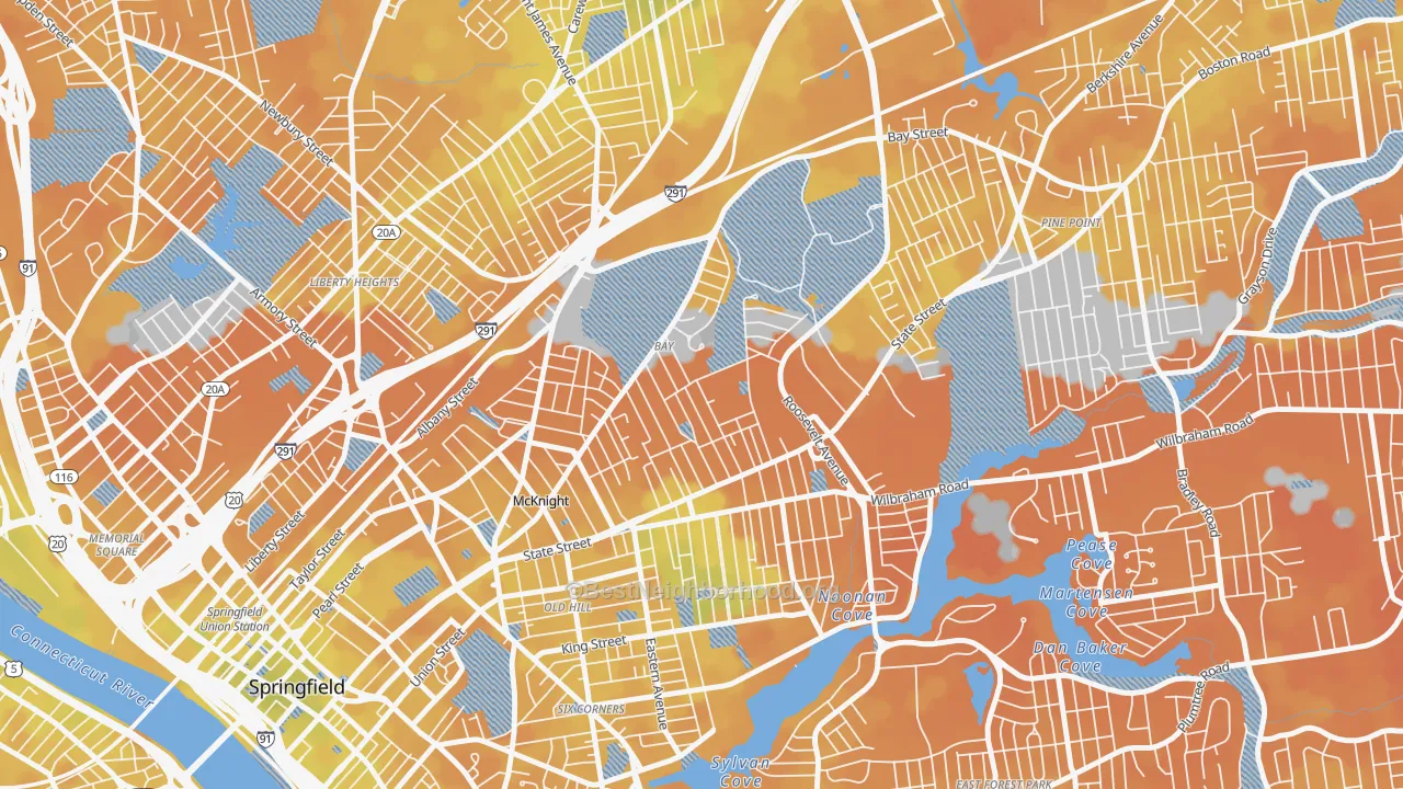 Bike Grade map of Bay, Springfield, MA