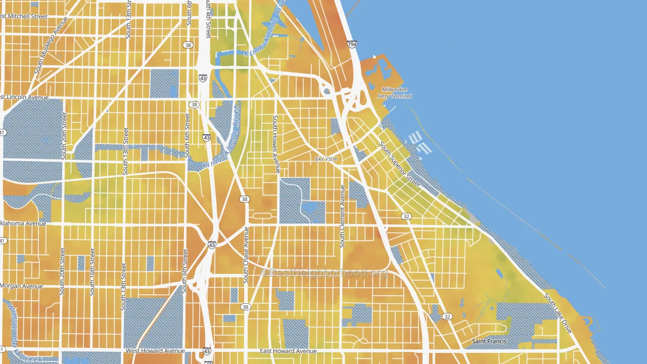 Bike Grade map of Bay View, Milwaukee, WI