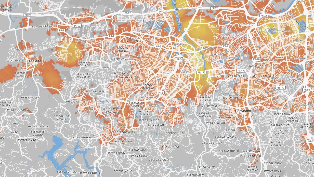 Bike Grade map of Bayamon Municipio, PR