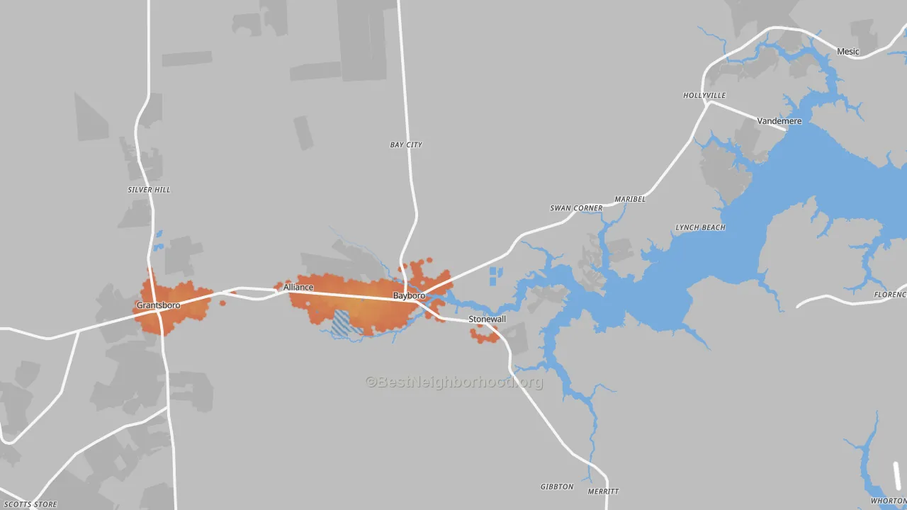 Bike Grade map of Bayboro, NC