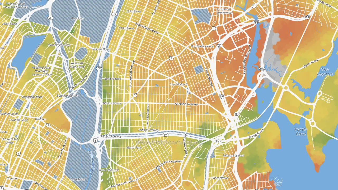 Bike Grade map of Baychester, Bronx, NY