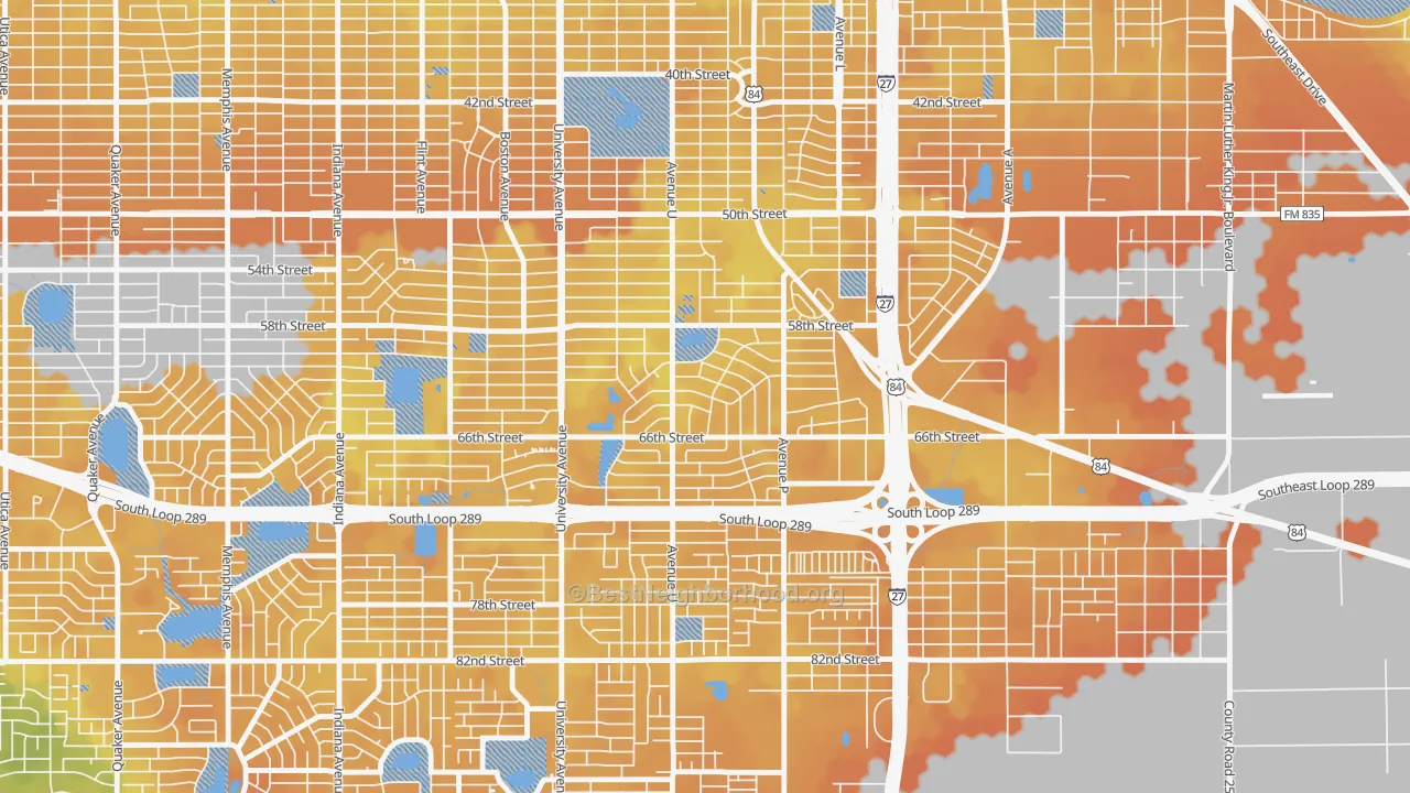 Bike Grade map of Bayless Atkins, Lubbock, TX