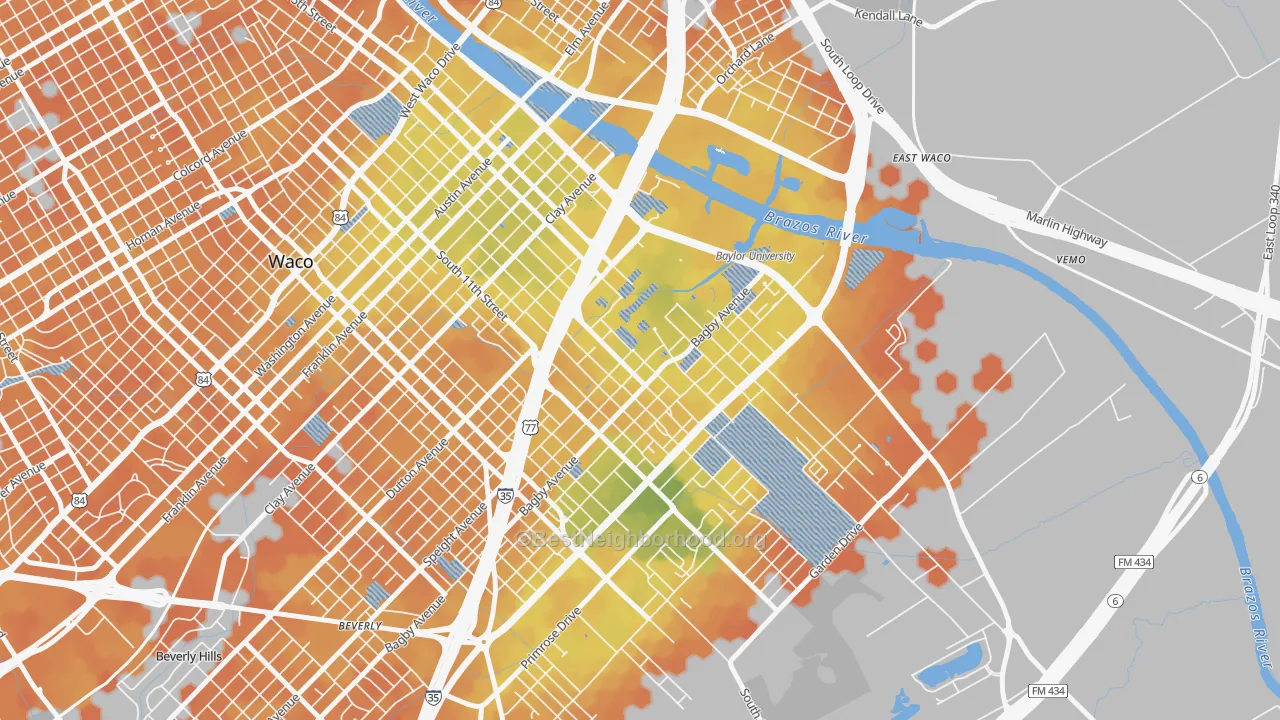 Bike Grade map of Baylor, Waco, TX