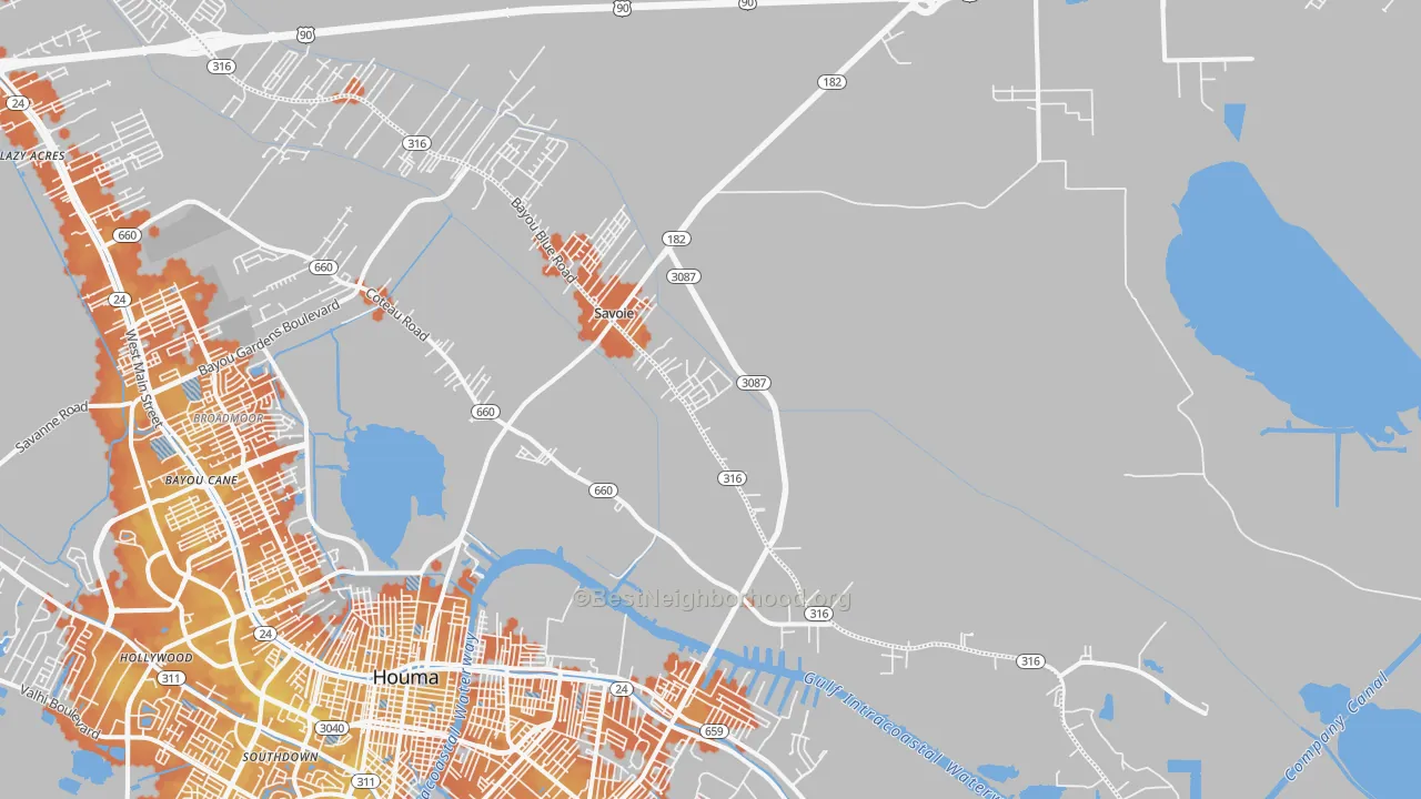 Bike Grade map of Bayou Blue, LA
