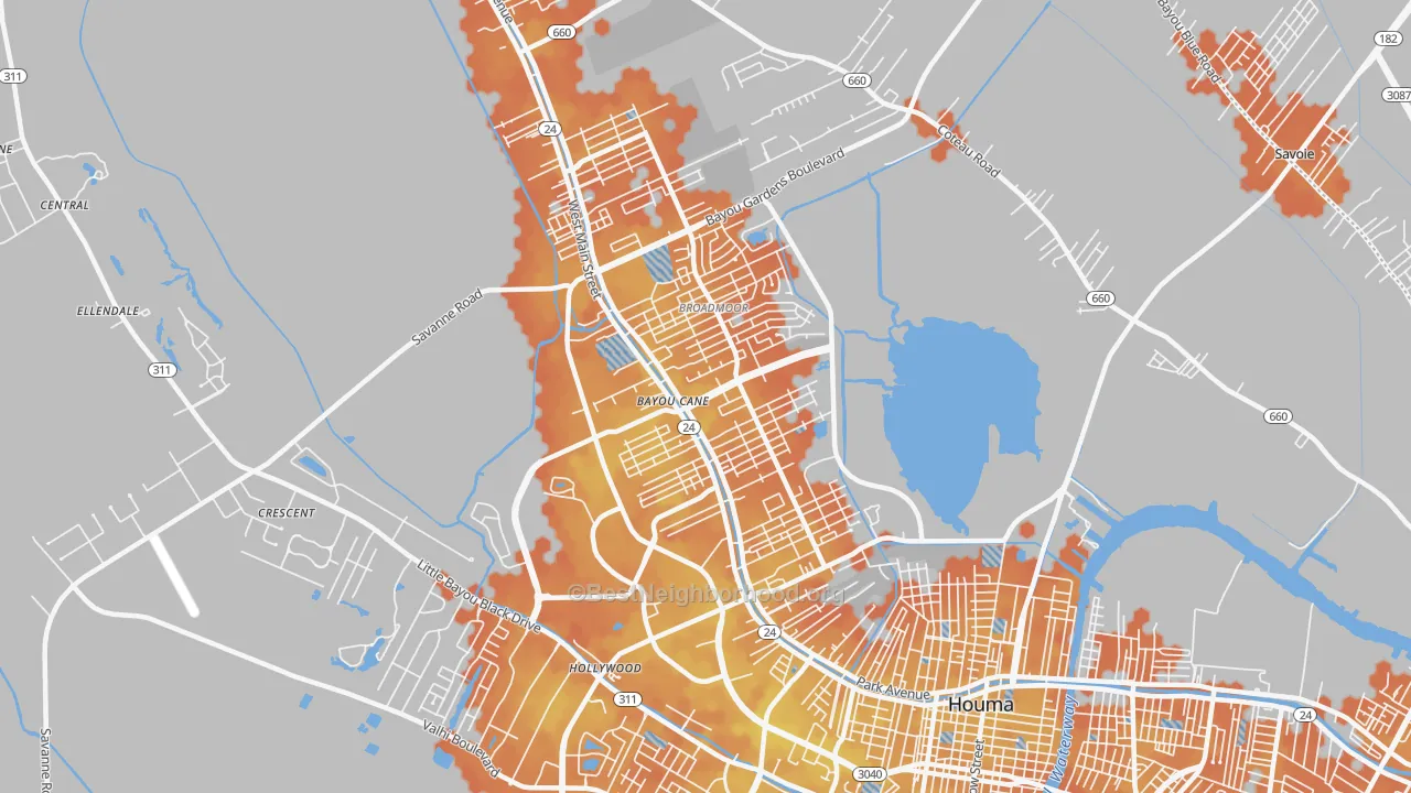Bike Grade map of Bayou Cane, LA