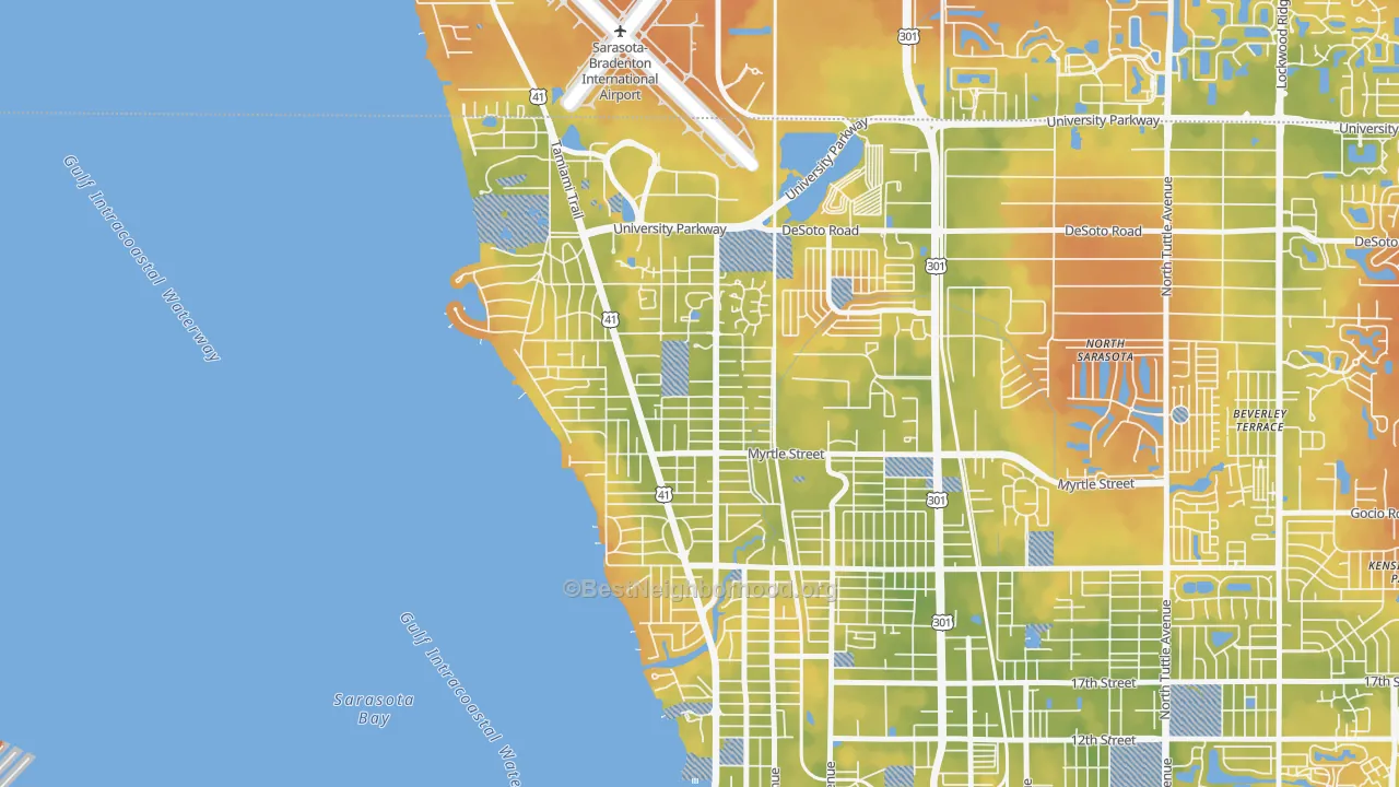 Bike Grade map of Bayou Oaks, Sarasota, FL