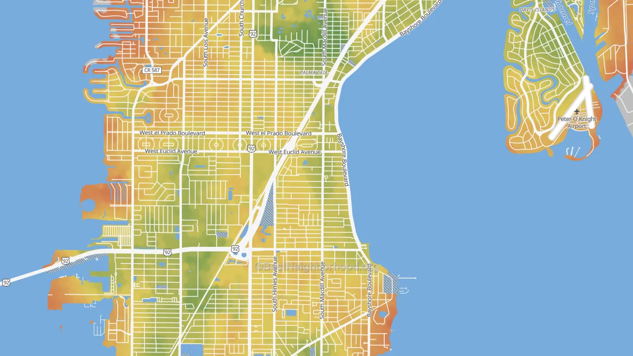 Bike Grade map of Bayshore Beautiful, Tampa, FL