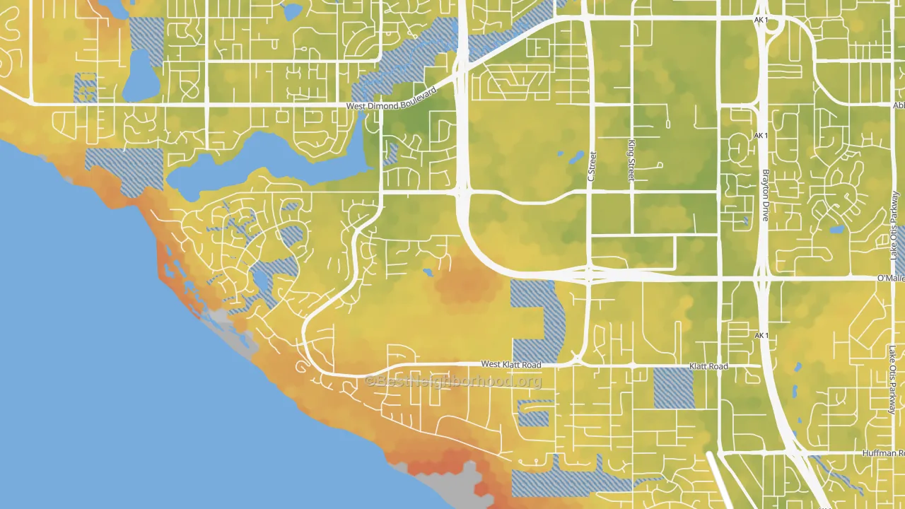 Bike Grade map of Bayshore-Klatt, Anchorage, AK