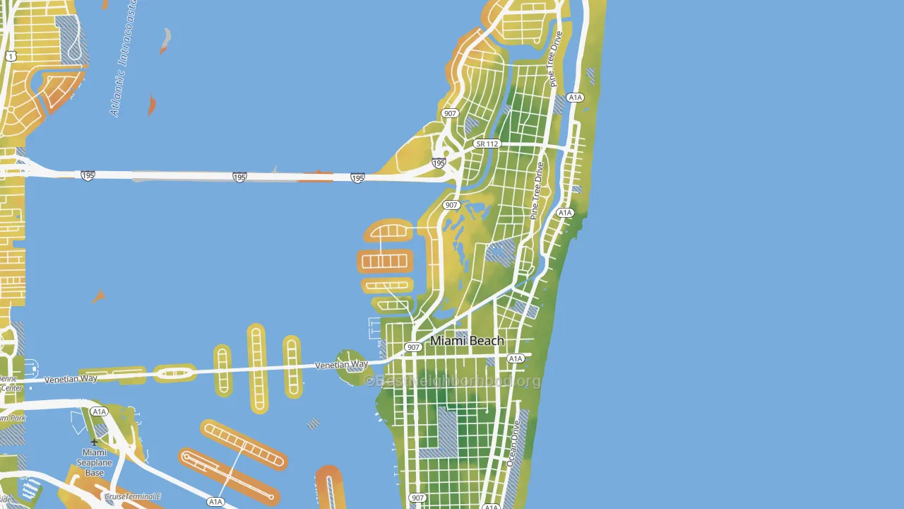 Bike Grade map of Bayshore, Miami Beach, FL