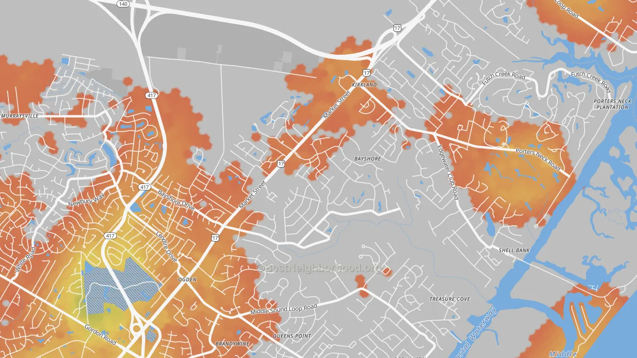 Bike Grade map of Bayshore, Wilmington, NC
