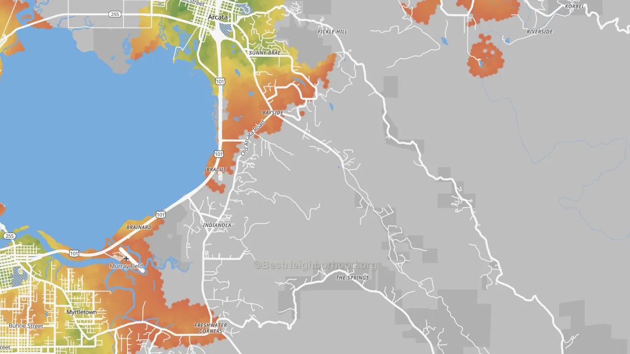 Bike Grade map of Bayside, CA
