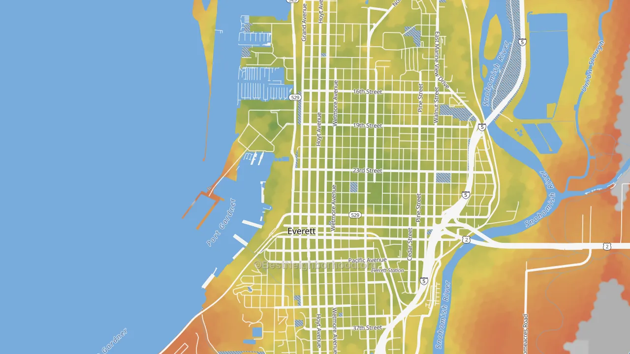 Bike Grade map of Bayside, Everett, WA