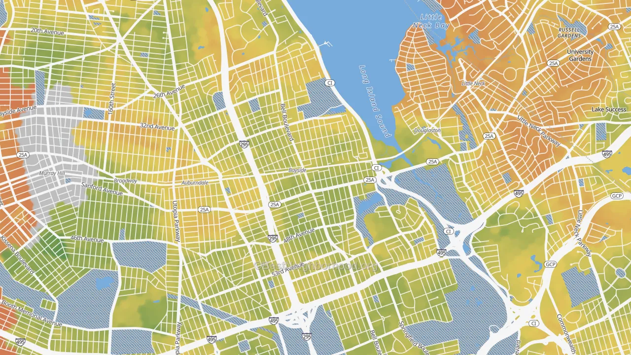 Bike Grade map of Bayside, Queens, NY
