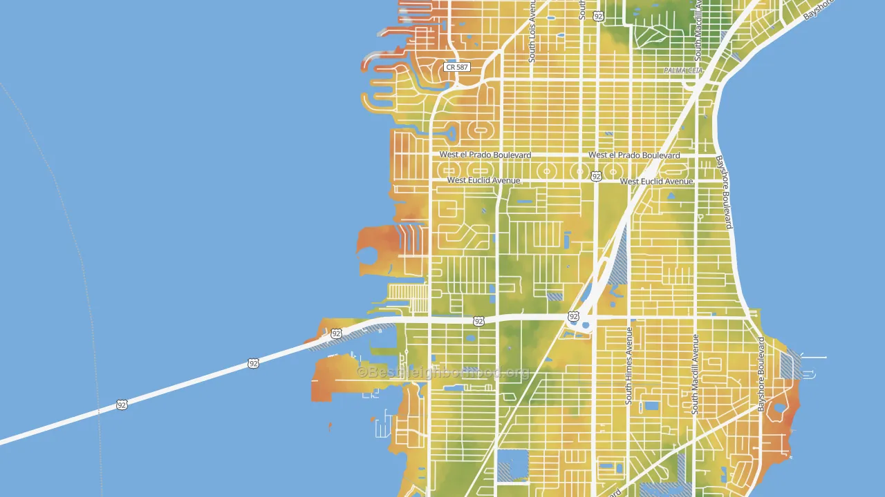 Bike Grade map of Bayside West, Tampa, FL