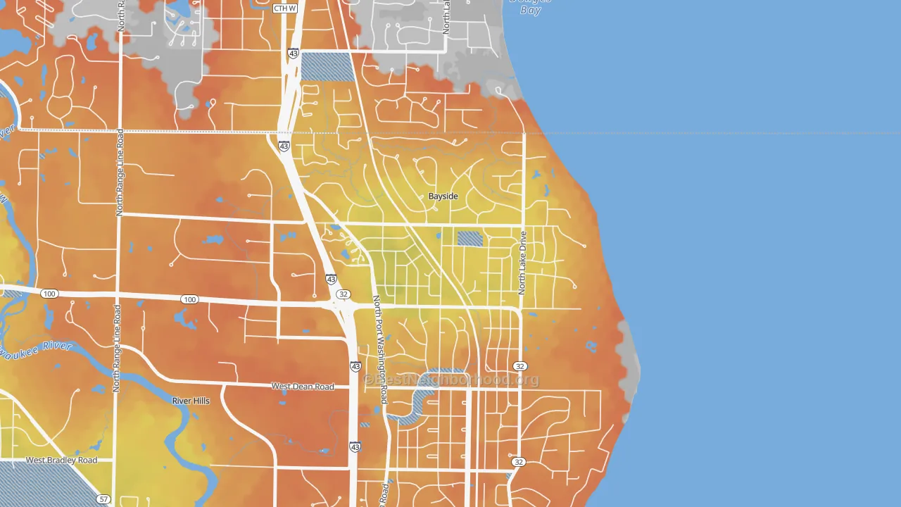 Bike Grade map of Bayside, WI