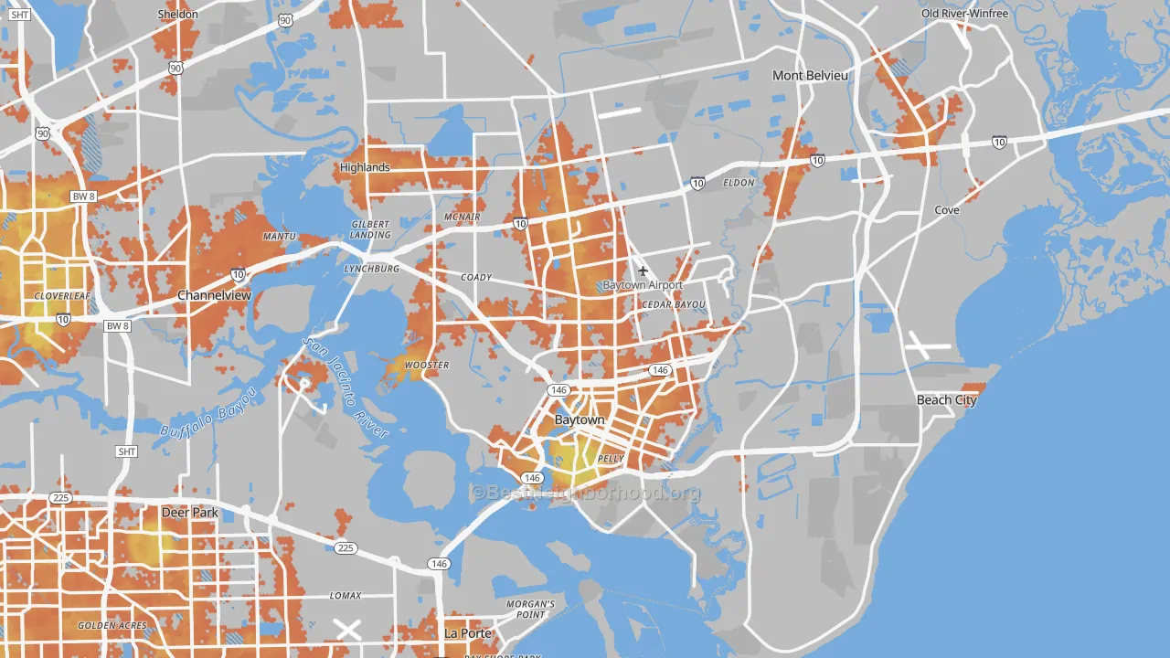 Bike Grade map of Baytown, TX