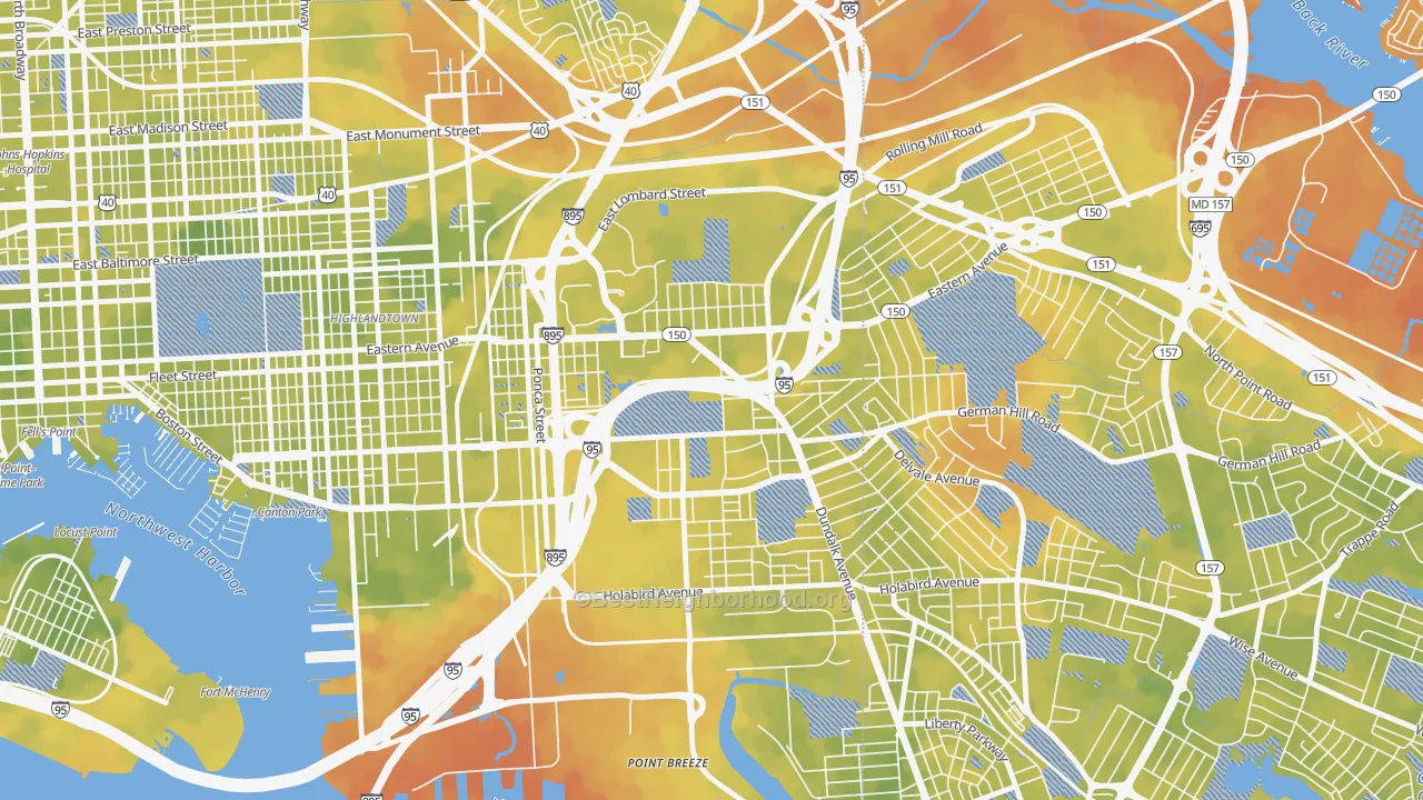 Bike Grade map of Bayview Area, Baltimore, MD