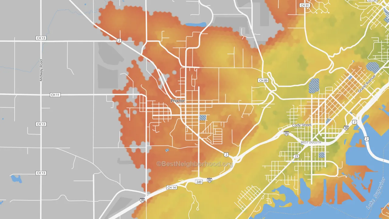 Bike Grade map of Bayview Heights, Proctor, MN