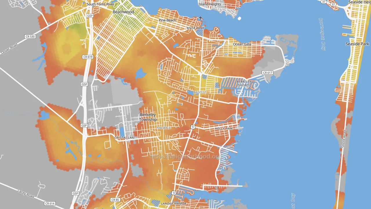 Bike Grade map of Bayville, NJ