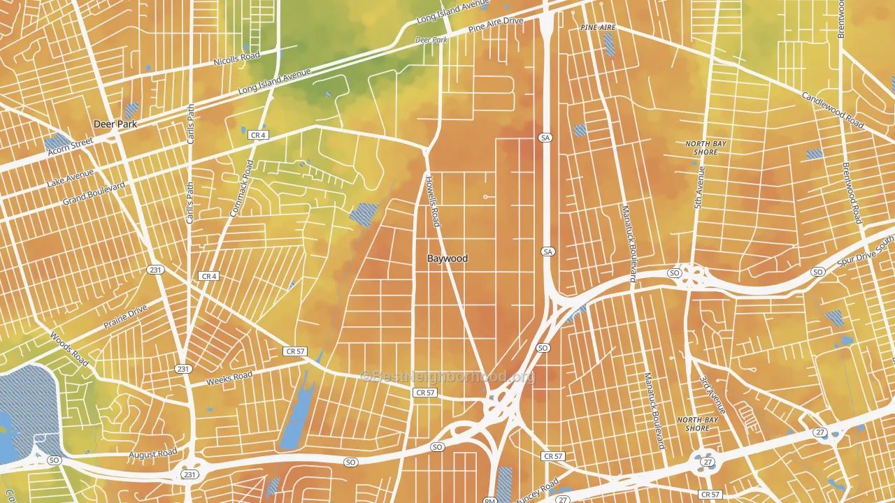 Bike Grade map of Baywood, NY