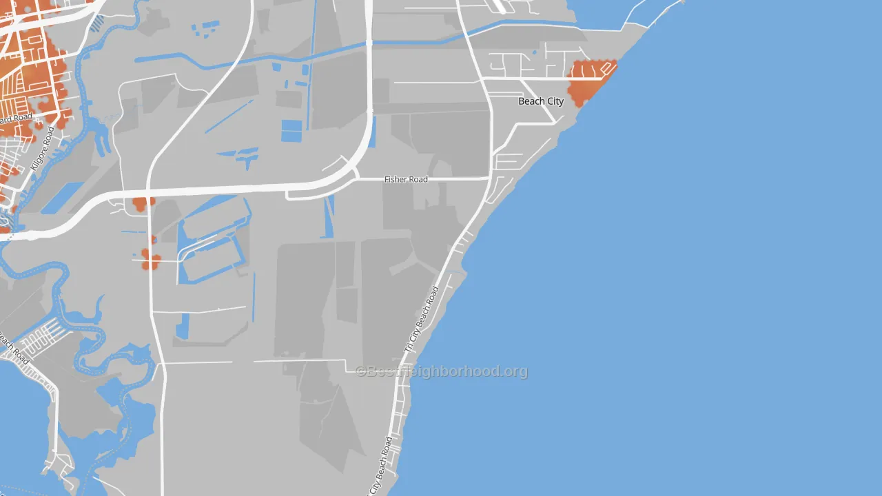 Bike Grade map of Beach City, TX