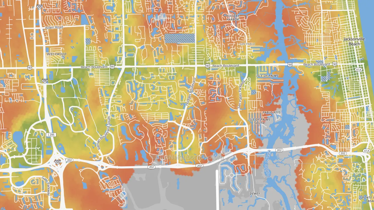Bike Grade map of Beach Haven, Jacksonville, FL