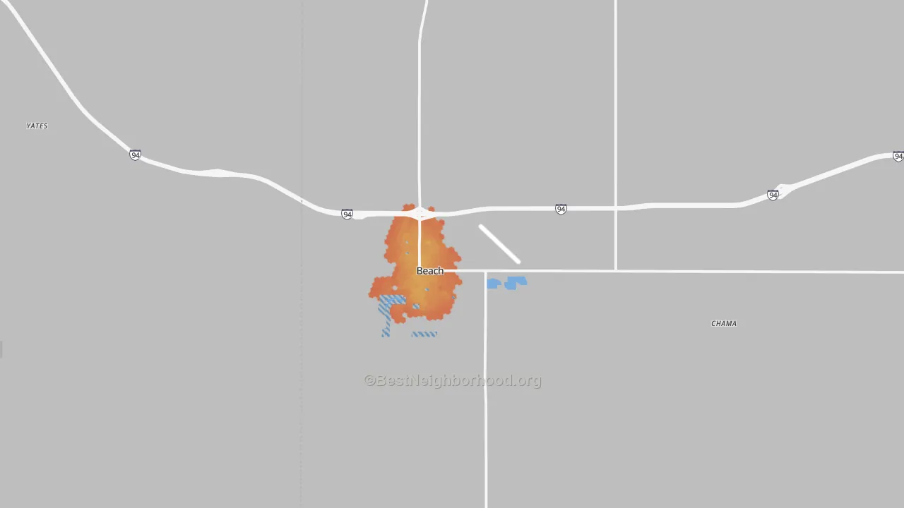 Bike Grade map of Beach, ND