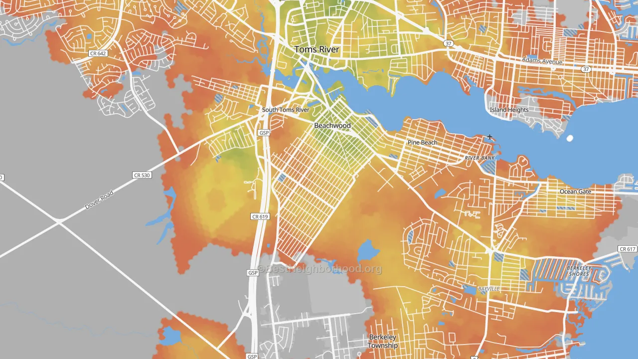 Bike Grade map of Beachwood, NJ